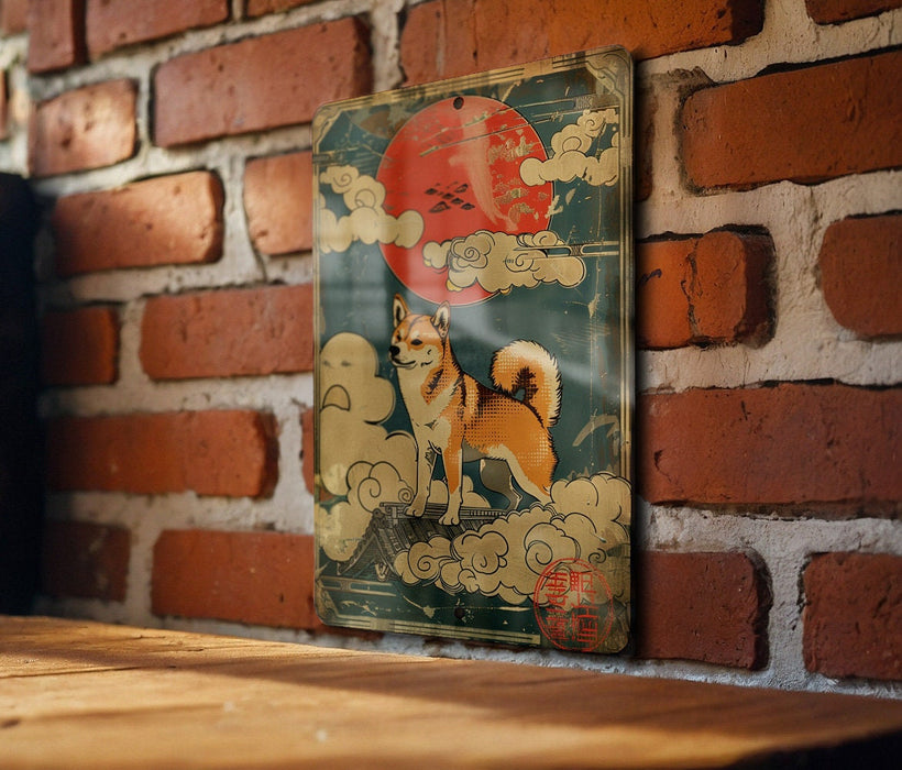 a picture of a dog on a brick wall
