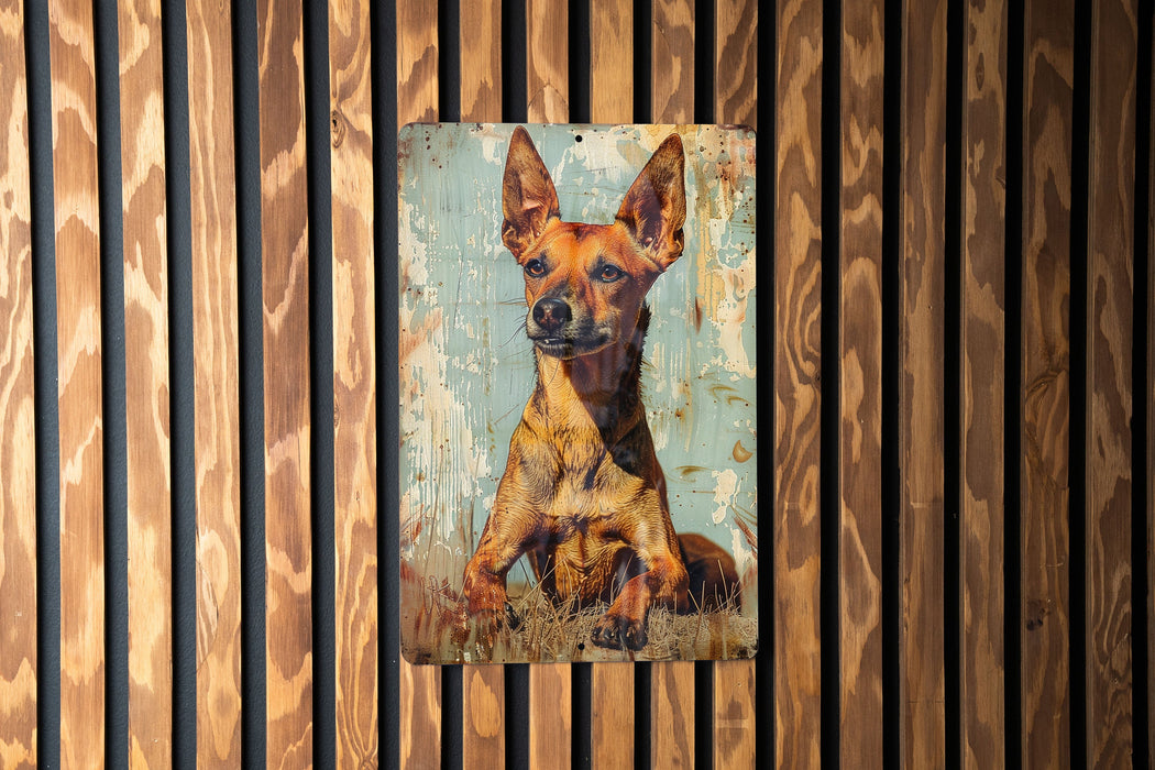 a painting of a dog on a wooden wall
