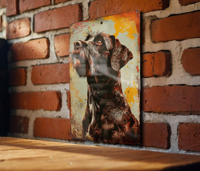 a picture of a dog on a brick wall