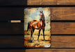 a painting of a horse on a wooden wall