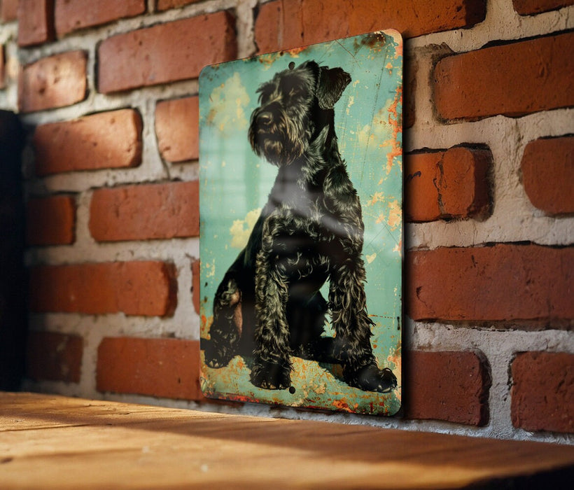 a picture of a dog on a brick wall