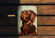 a picture of a dog on a wooden bench