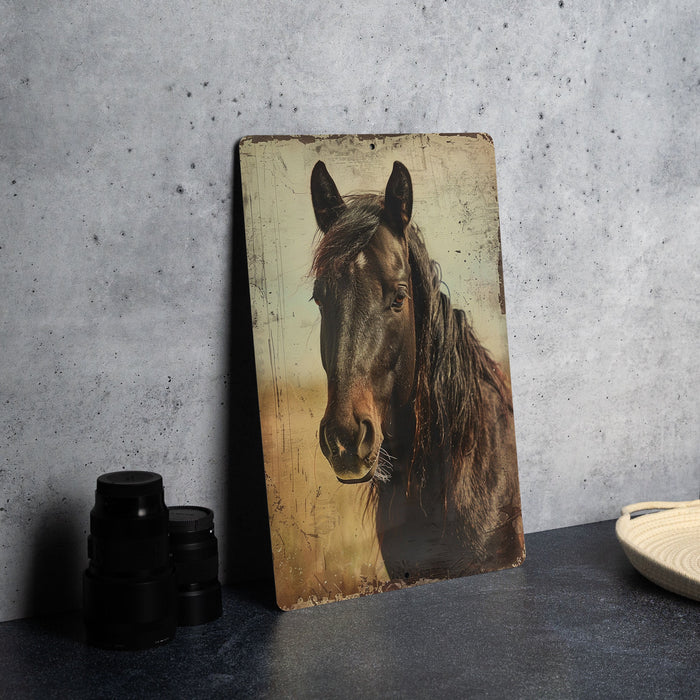 a picture of a horse on a wall next to a plate