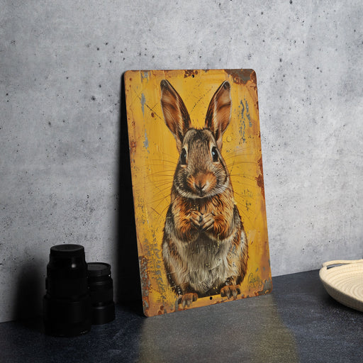 a painting of a rabbit on a yellow background
