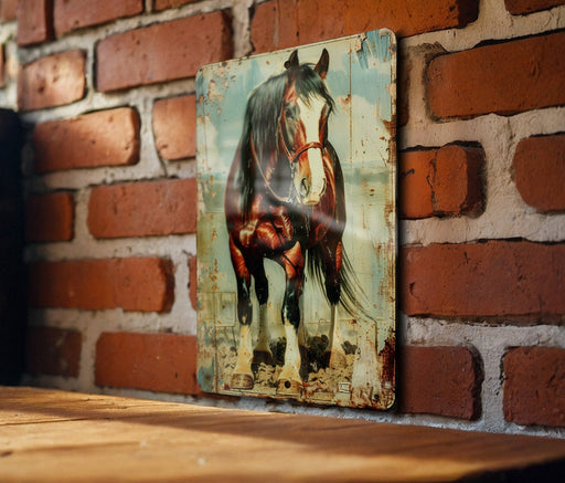 a picture of a horse on a brick wall
