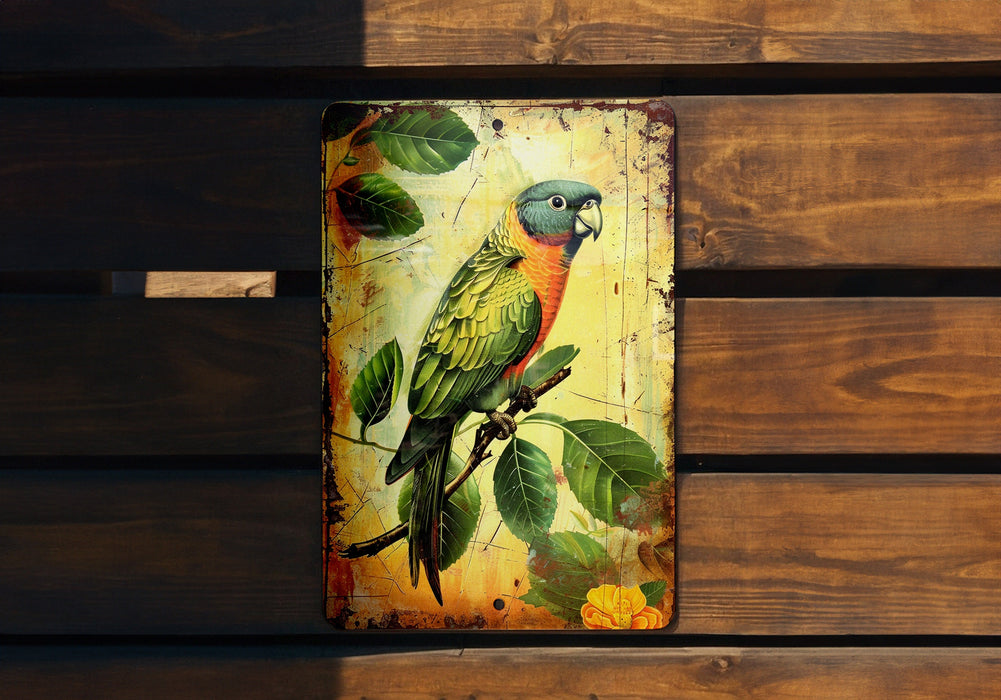 a colorful bird sitting on top of a wooden bench