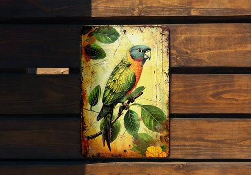a colorful bird sitting on top of a wooden bench