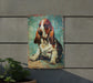 a picture of a basset hound on a wall