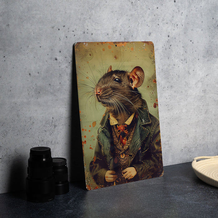 a painting of a rat on a table next to a plate