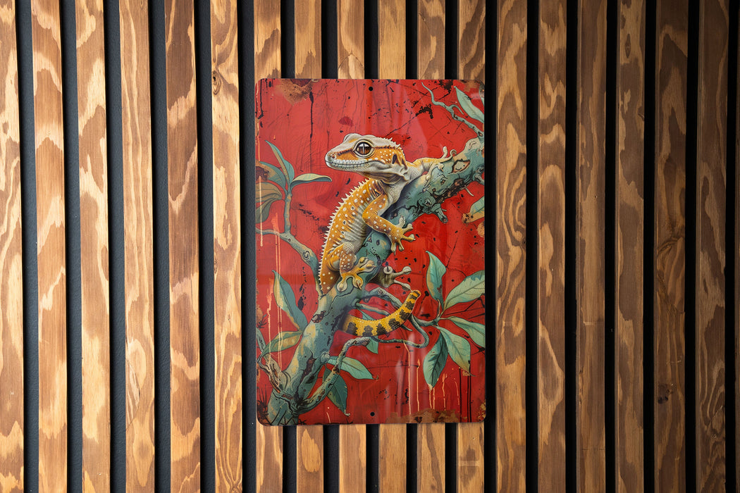 a painting of a lizard on a wooden wall