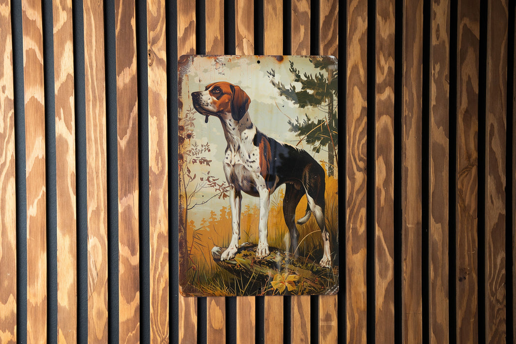 a painting of a dog on a wooden wall