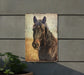 a picture of a horse is hanging on a wall