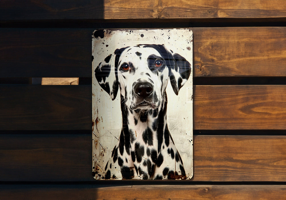 a picture of a dalmatian dog on a sign