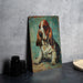 a painting of a basset hound sitting on a table