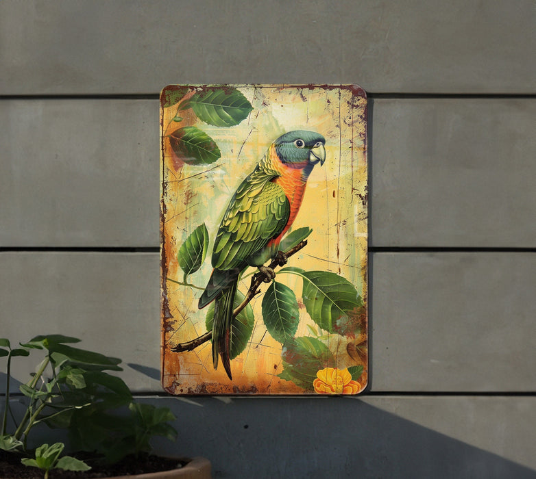a painting of a parrot perched on a branch