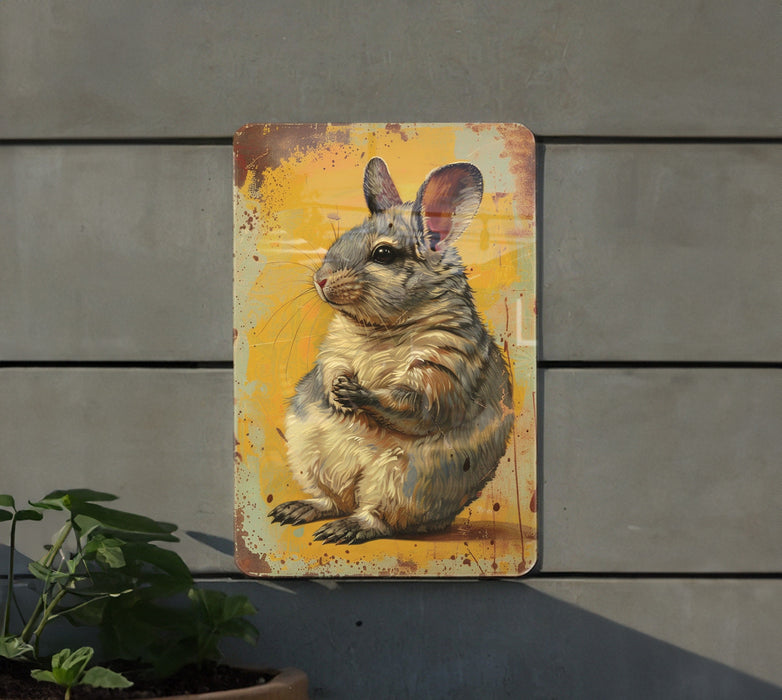 a metal sign with a picture of a rabbit on it