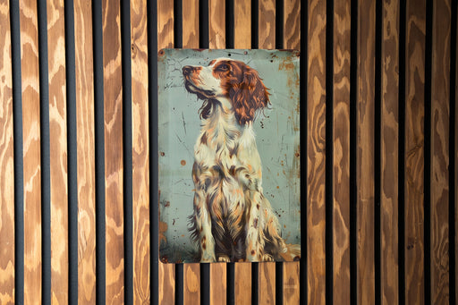 a painting of a dog on a wooden wall