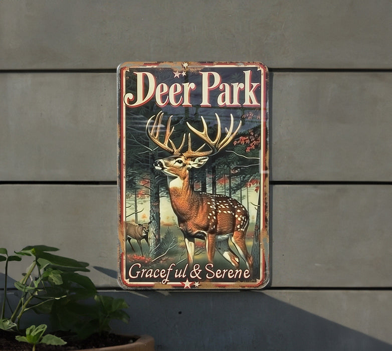 a deer park sign mounted to the side of a building
