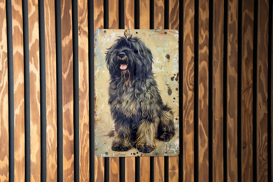 a picture of a dog on a wooden wall