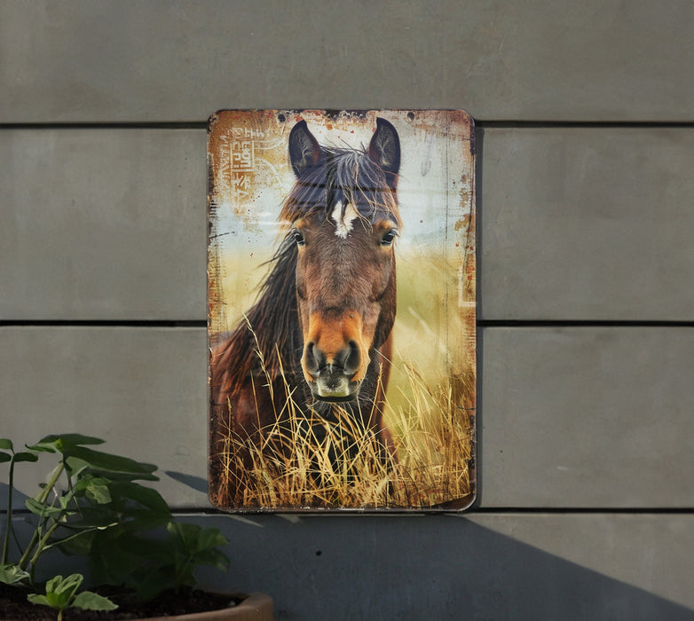 a picture of a horse is hanging on a wall