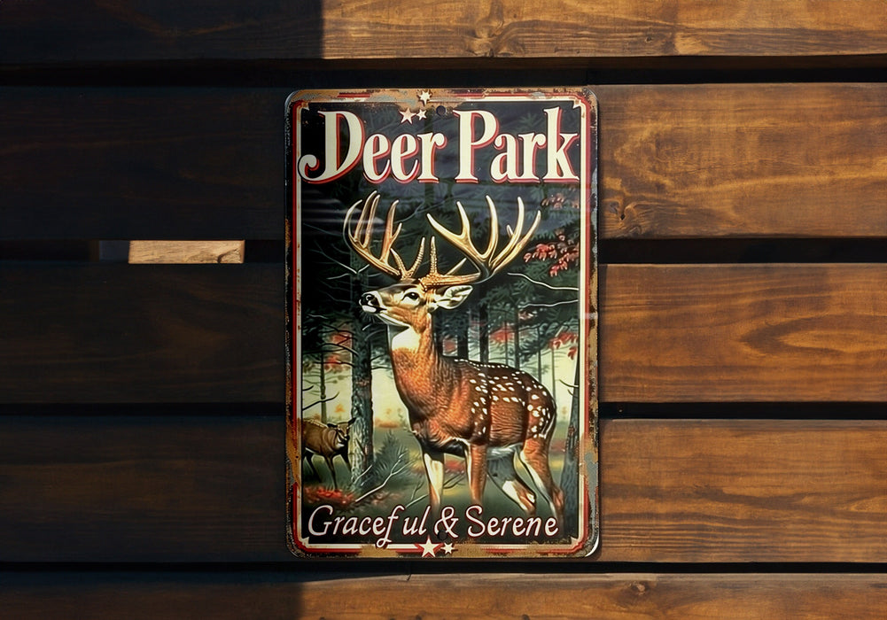 a deer park sign on a wooden wall