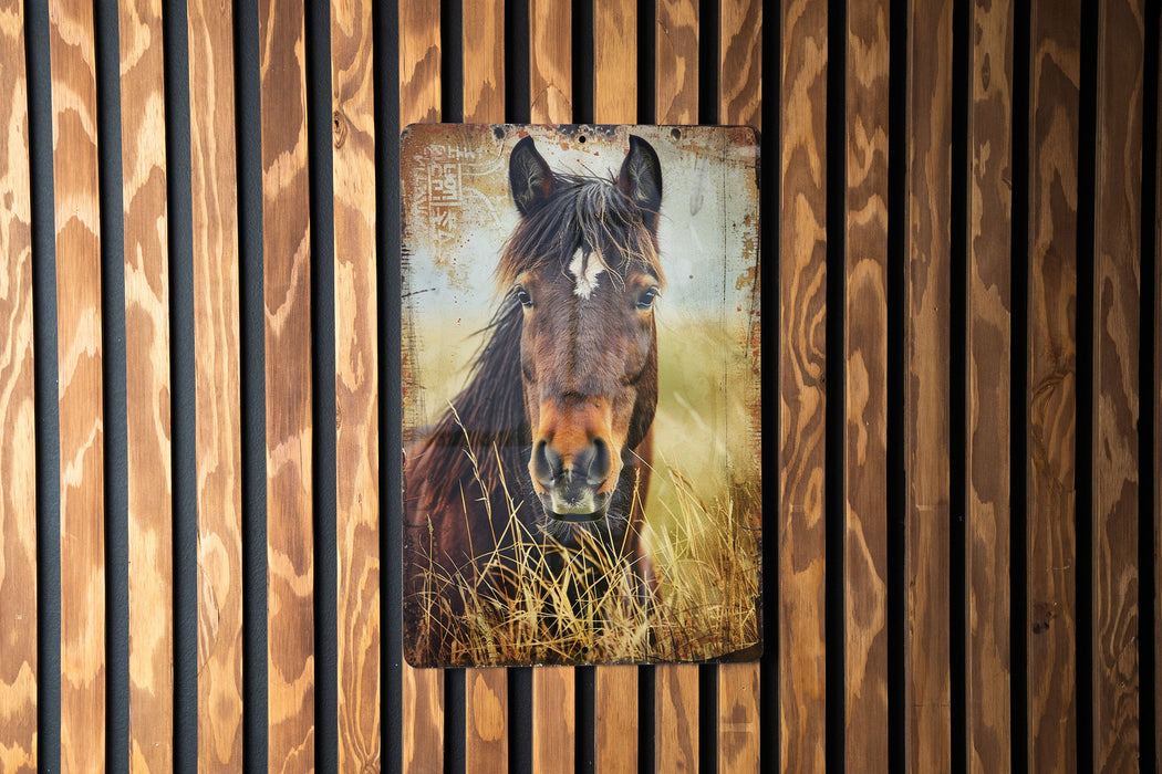 a picture of a horse on a wooden wall