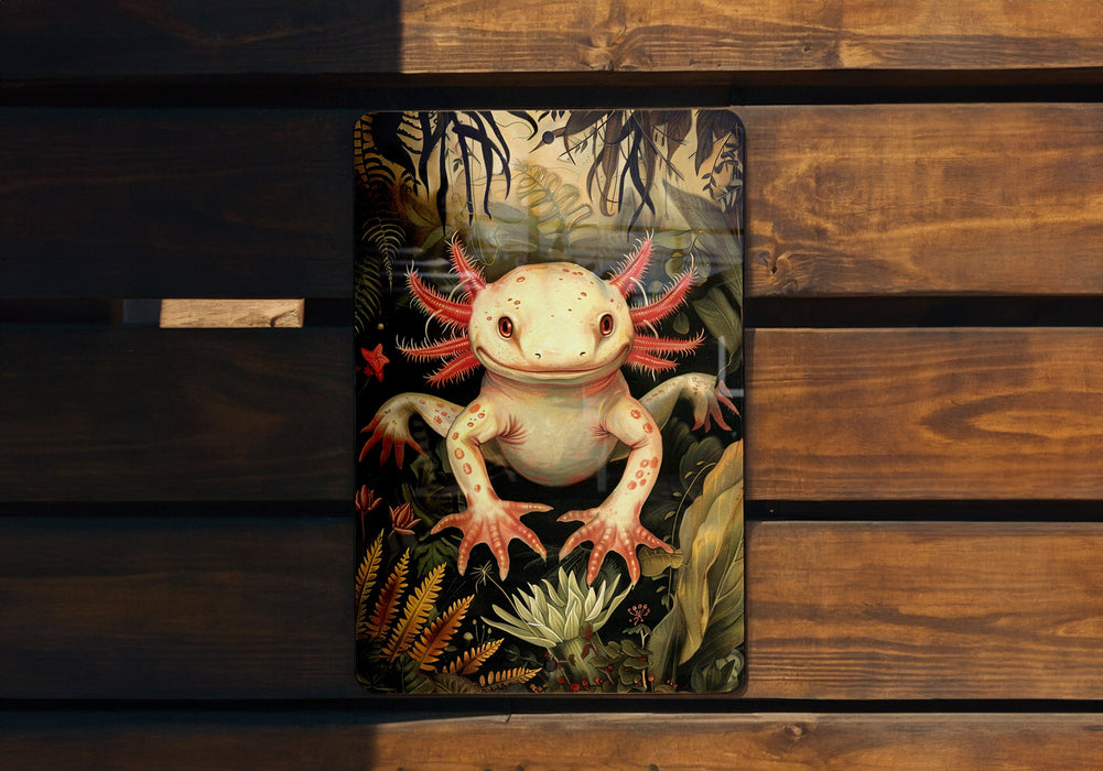 a picture of a frog on a wooden bench