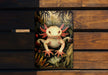 a picture of a frog on a wooden bench