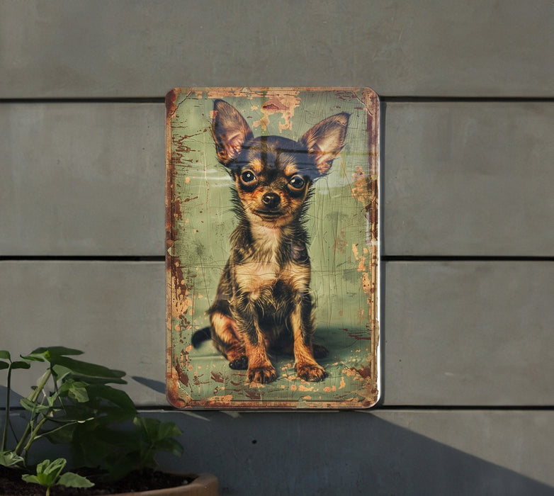 a painting of a small dog on a wall