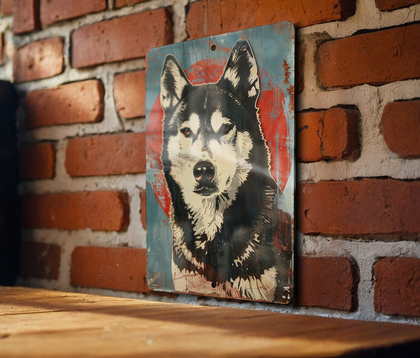 a picture of a dog on a brick wall