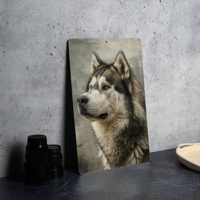 a picture of a husky dog on a table