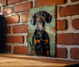 a painting of a dog on a brick wall