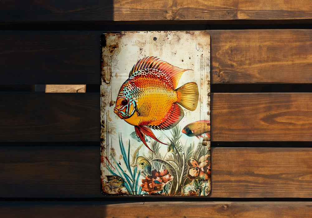 a painting of a fish on a wooden wall