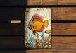 a painting of a fish on a wooden wall