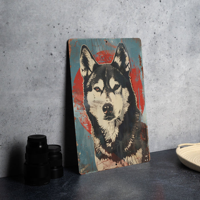 a painting of a dog is on a table