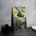 a painting of a helicopter flying over a forest