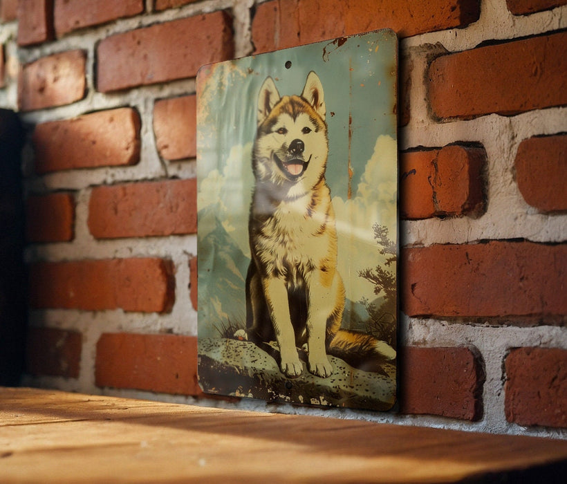 a picture of a dog on a brick wall