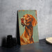 a painting of a dog is on a table