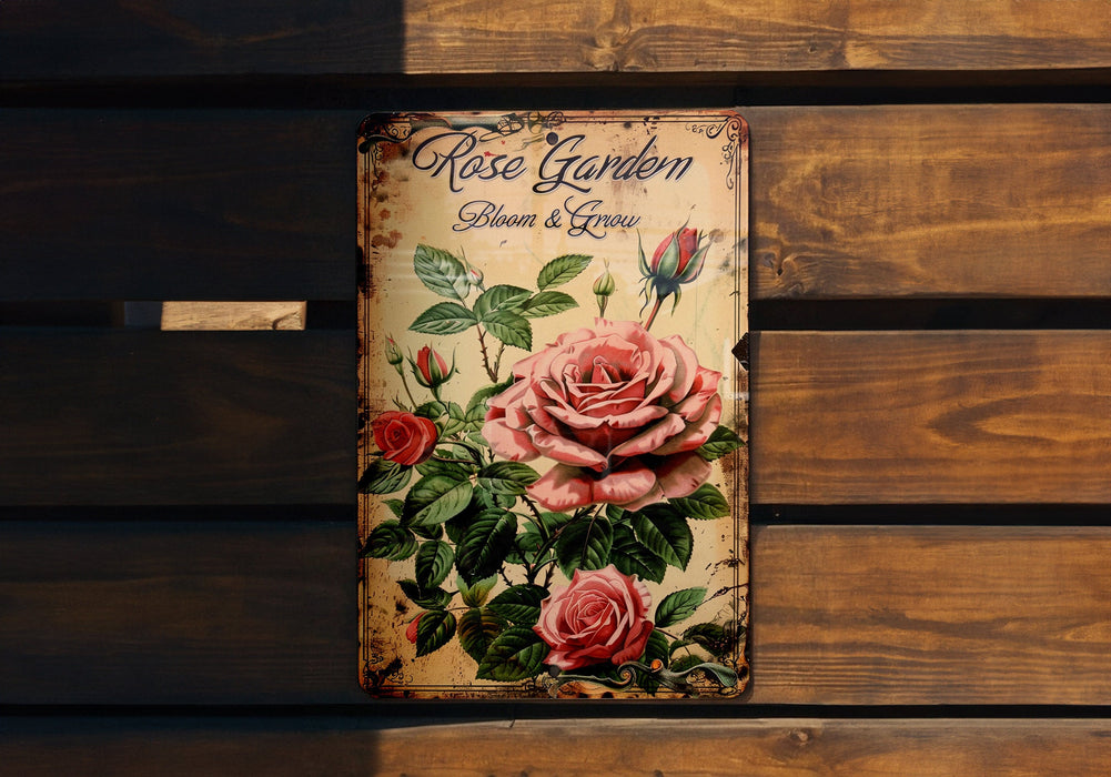 a book with roses painted on it sitting on a bench