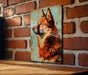 a picture of a dog on a brick wall
