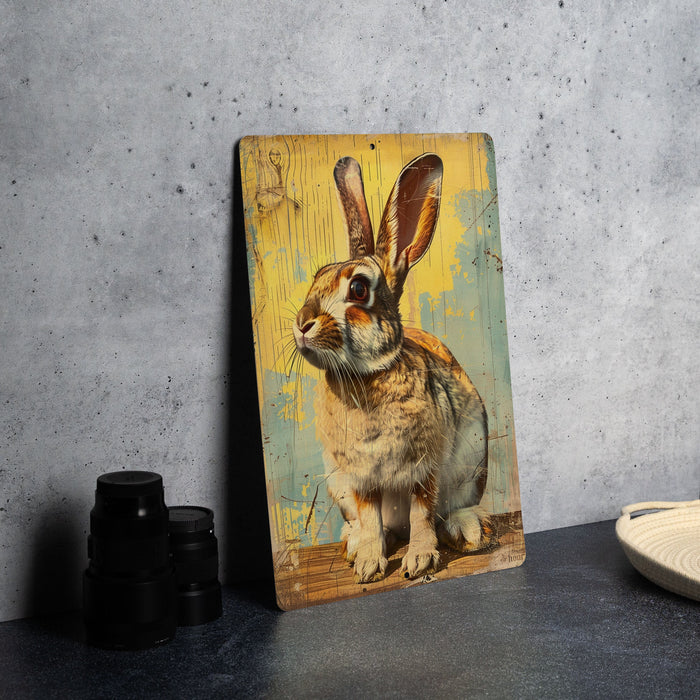 a painting of a rabbit sitting on a table