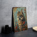 a painting of a cat sitting on a table