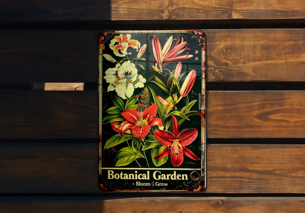 a picture of a botanical garden sign hanging on a wooden wall