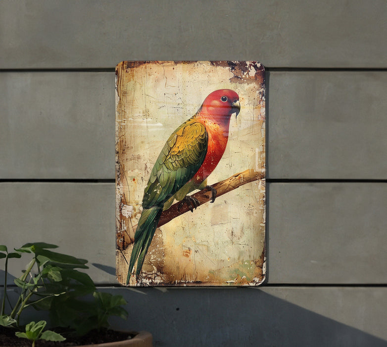 a bird sitting on a branch on a wall