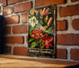 a picture of a flower on a brick wall