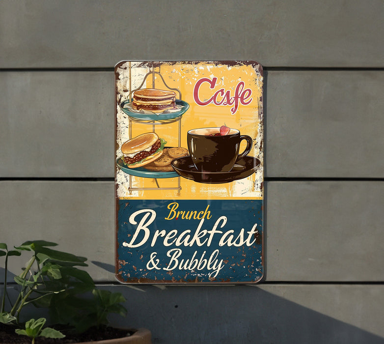 a sign on the side of a building advertising a cafe
