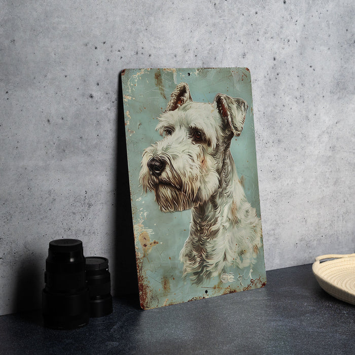 a painting of a dog on a blue background