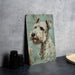 a painting of a dog on a blue background
