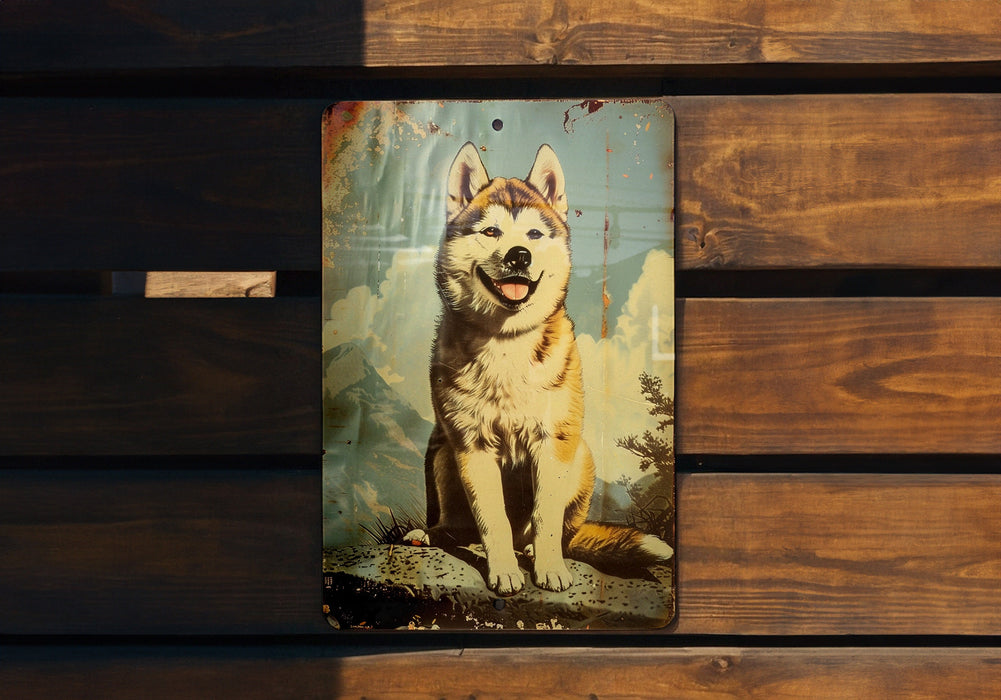 a picture of a dog on a wooden bench