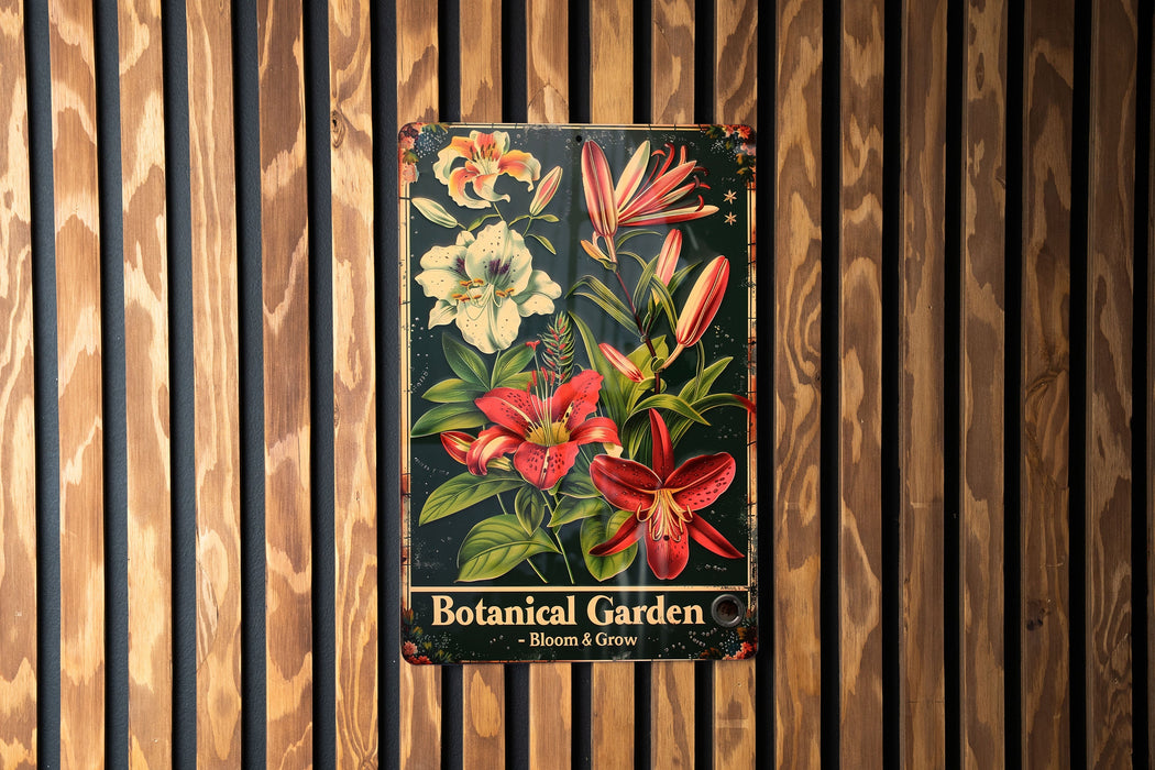 a picture of a botanical garden hanging on a wall